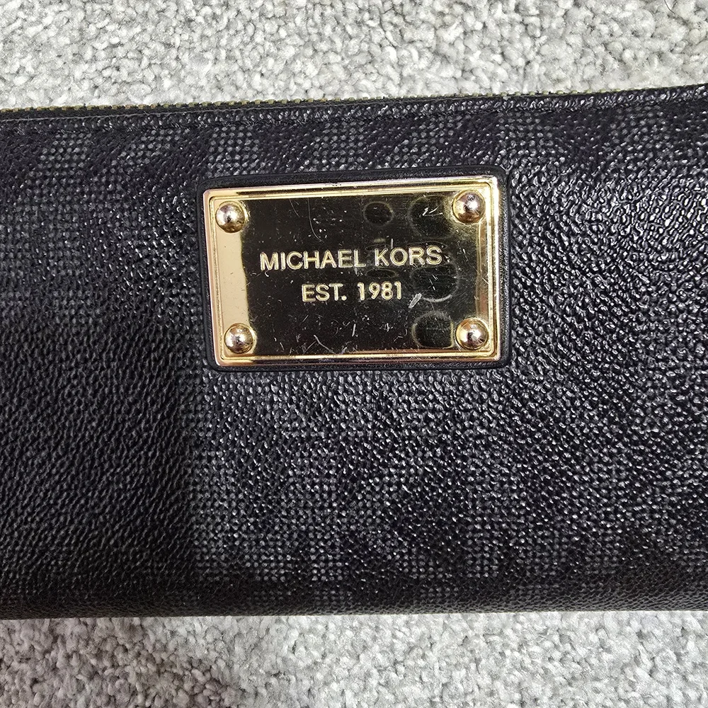 Michael Kors Continental Black and Gold Signature Logo  Zip-Around Wallet